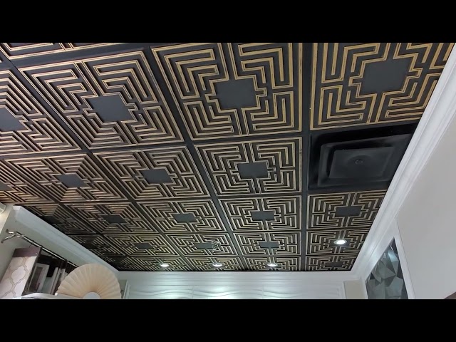 TD25 Black & Gold Faux Tin Ceiling Tiles - DIY Ceiling Decor - Install Ceiling Tiles
