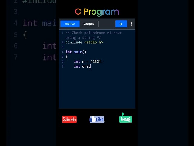 Easy C program to Check palindrome number 😳 | #c #program
