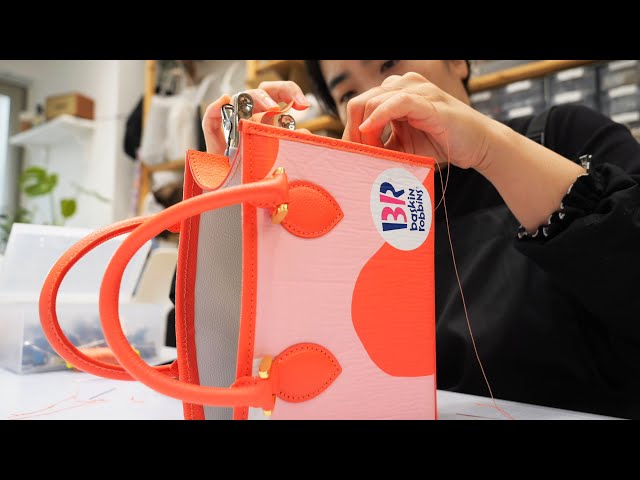 The process of trash materials becoming a high-end handbag. A Korean workshop artisan