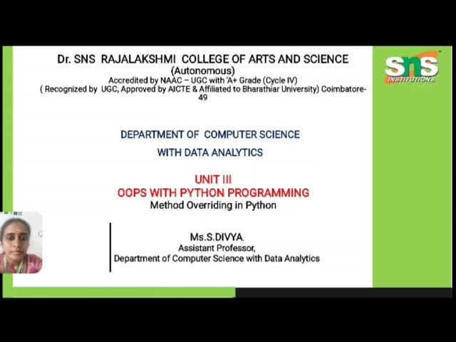 Method Overriding in Python | OOPS with Python Programming | SNS INSTITUTIONS 