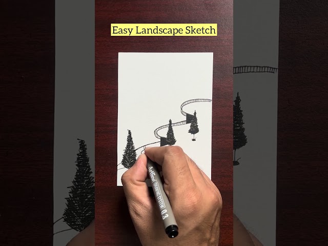 Beautiful River Scenery Drawing 🎨 | Easy Landscape Sketch step by step tutorial #art #drawing