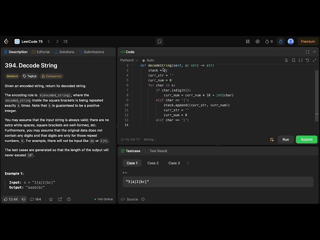 Leetcode 75 - Decode String - 26 of 75 - Python - Leetcode Solution - Beats 100%!