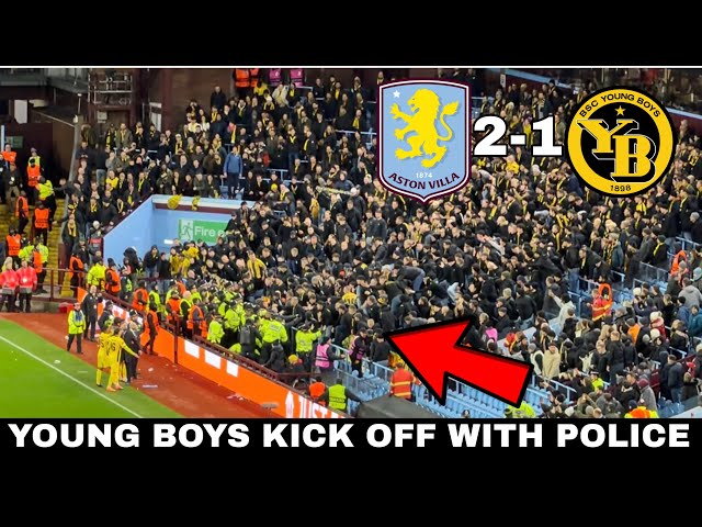 YOUNG BOYS FANS FIGHT POLICE & THROW SEATS in Aston Villa vs Young Boys 