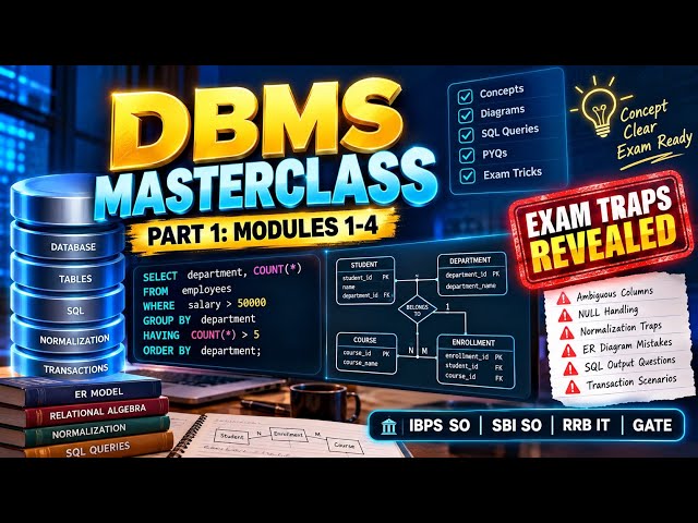 DBMS Crash Course Part 1 (Modules 1 to 4) | IBPS SO IT, RRB Scale 2 IT, SBI SO, BPSC TRE CS 2026