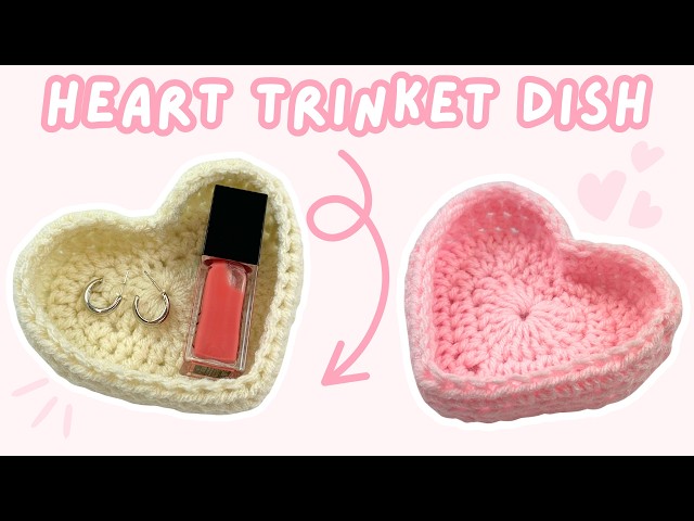 easy crochet heart trinket dish tutorial for BEGINNERS ♡ no magic ring | valentines crochet tutorial