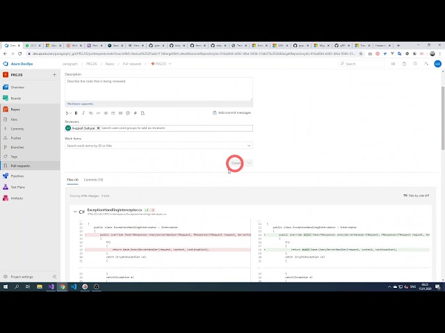 Creating pull request in azure devops