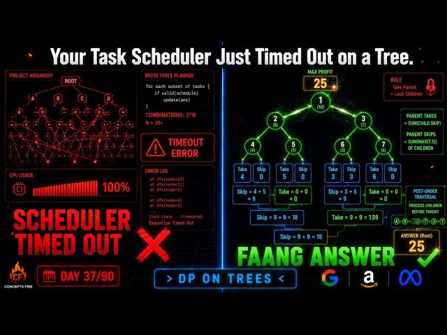 DSA Day 37/90: Brute Force Task Scheduling Breaks Systems - Tree DP Fix | Concepts Fire