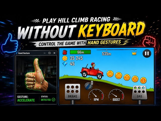  🚀 Playing Hill Climb Racing Without Keyboard Using Hand Gestures! 🤯 #HillClimbRacing #Gaming #Gamer