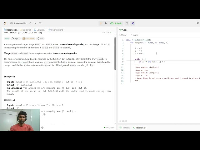 Merge sorted arrays | Arrays | LeetCode