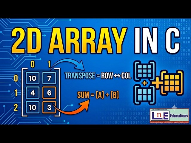 2D Array in C Language | Matrix Initialization, Transpose & Addition Tutorial | LnE Educations