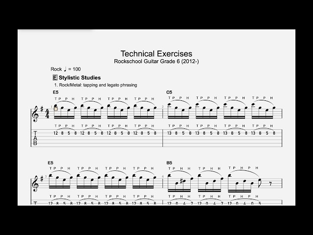 Technical Exercises: Group E Stylistic Study 1. Rock/Metal, Rockschool Guitar Grade 6