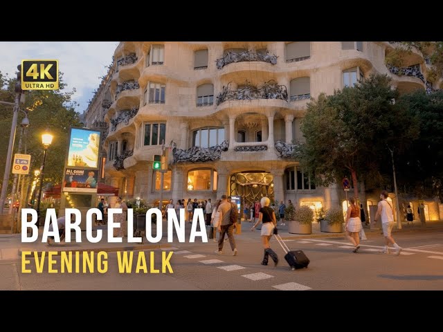 برشلونة، إسبانيا🌙 جولة مسائية في المدينة | جولة سير 4K