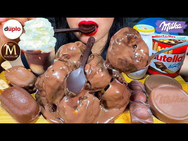 ASMR CHOCOLATE CAKE PROFITEROLE, MAGNUM ICE CREAM, MILKA WAFER, NUTELLA & GO, DESSERT MASSIVE Eating