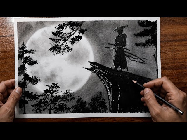 How to Draw a Samurai Under the Full Moon | Easy Drawing Tutorial  #samuraidrawing