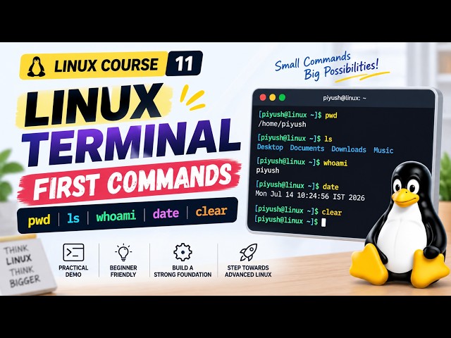 11. How to Use the Linux Terminal  First Linux Commands pwd, ls, whoami, date & clear