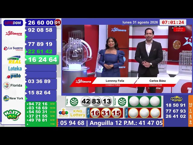 🔴 EN VIVO: Lotería La Primera y Anguilla Lottery 7:00 PM | Resultados Hoy Lunes 31 de agosto 2026