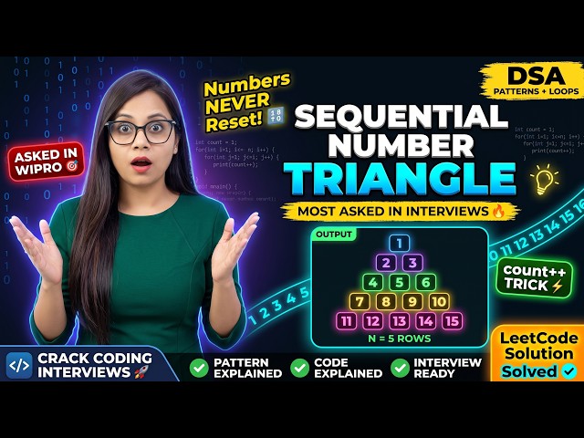 Sequential Number Triangle Pattern in Java | count++ Trick EXPLAINED SequentialPattern #dsa #java