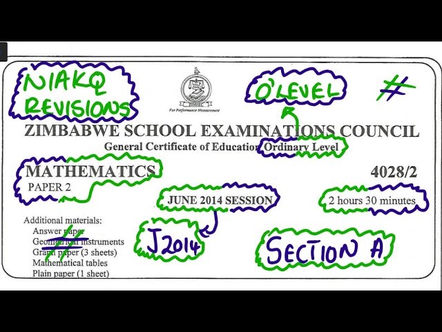 J2014 O LEVEL MATHS P2 SECTION A (ZIMSEC)