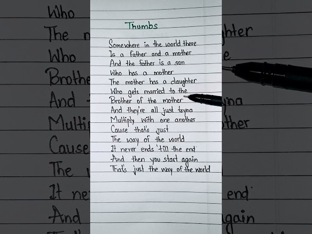 Thumbs song by Sabrina Carpenter #lyrics #shorts #handwriting