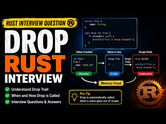 Drop Trait in Rust | Rust Interview Questions and Answers | Rust Programming Tutorial