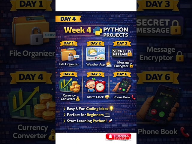 week 4 python projects for beginners #python #shorts #youtubeshorts