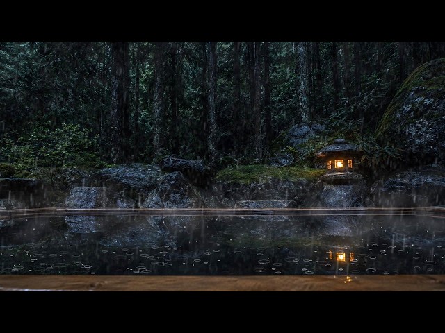 Rainy Night at a Japanese Onsen ♨ Rain Sounds for Deep Sleep & Insomnia | 8 Hours (No Music, No Ads)