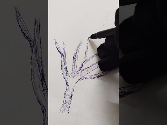 Easy method to draw realistic tree with pen #arttutorial #howtodraw 