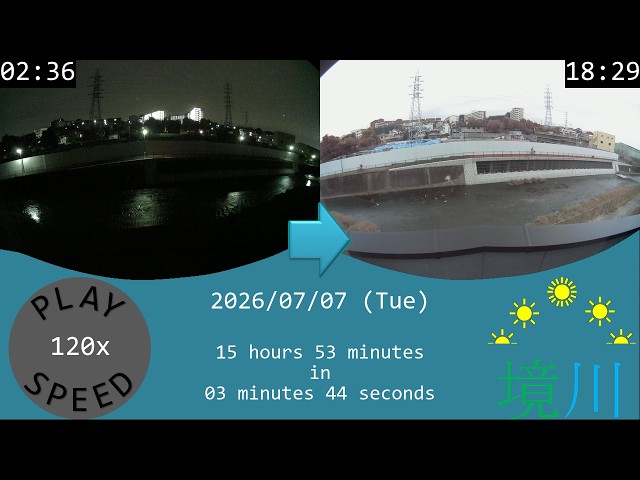 2026/07/07 Tokyo Sakai River Time Lapse / 東京境川タイムラプス(木曽東調池工事)/ Accéléré de la rivière Sakai à Tokyo