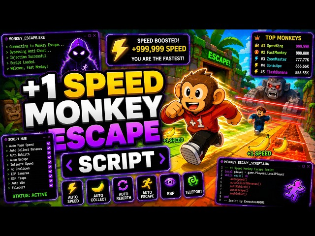 🚀 +1 Speed Monkey Escape Script | Auto Farm, Auto Wins, Auto Run | Keyless | Mobile & PC