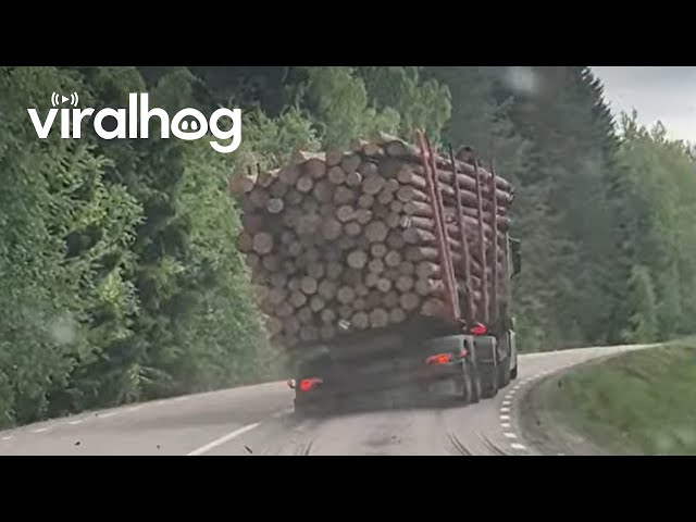 Timber Truck Lets Logs Spill Onto Road || ViralHog