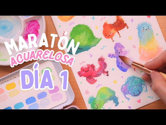 ¡Convierte manchas de acuarela en criaturas! 🦎 | MARATÓN ACUARELOSA (DÍA 1)