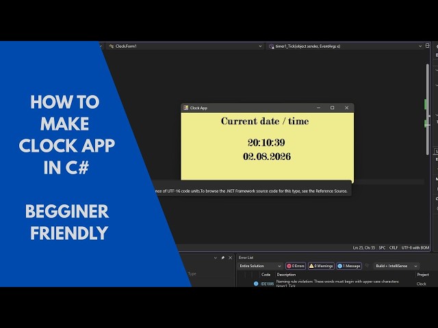🕐 How to Make a Simple Clock App in C# Windows Forms | Beginner Tutorial