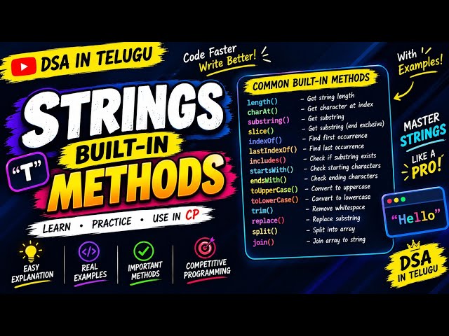 Strings Built-in Methods  | Must-Know String Functions | DSA in Telugu