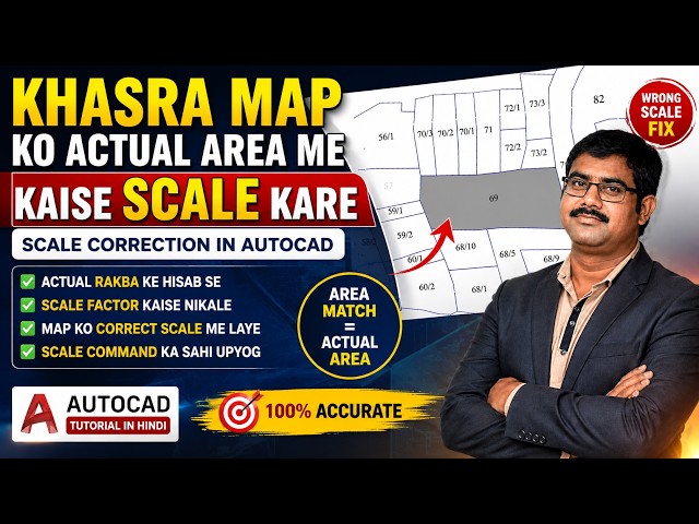 Khasra Map Ko Actual Area Me Kaise Scale Kare | Khasra Map Scale Correction in AutoCAD@cadbypatelsir
