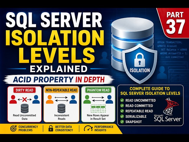 SQL Server Isolation Levels Explained | Dirty, Non-Repeatable, Phantom Reads & More | Lecture 37