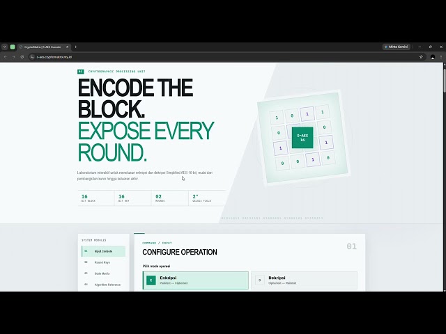 Aplikasi web simulasi algoritma kriptografi Simplified Advanced Encryption Standard (S-AES)