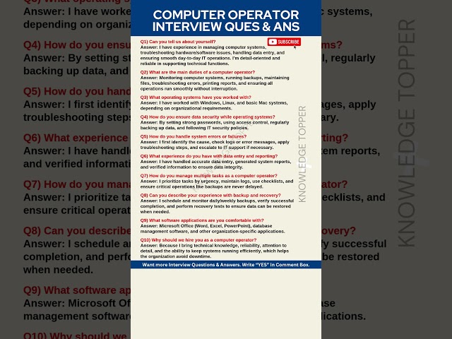 Computer Operator Interview Questions and Answers | Computer Operator Job Interview