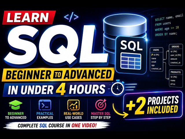 Learn SQL Beginner to Advanced in Under 4 Hours, +2 projects. Creator:[@AlexTheAnalyst]