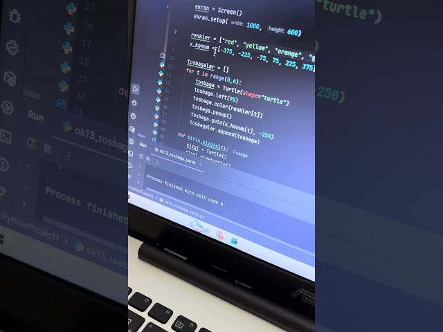 Python programında kaplumbağa yarışı. Turtle race.  #pythoncoding  #turtle #pycharm #race #coding
