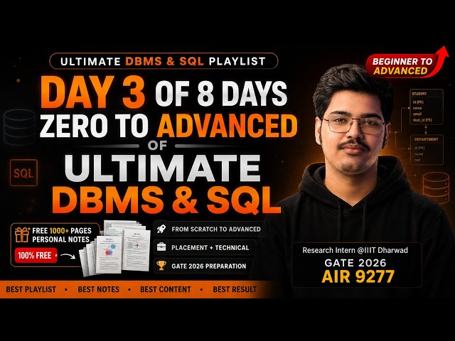 DBMS & SQL in 8 Days 🔥 Day 3 | Complete Zero to Advanced Course | Free Notes