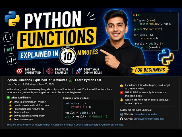 🐍 Python Functions Explained in 10 Minutes | Beginner Friendly Tutorial