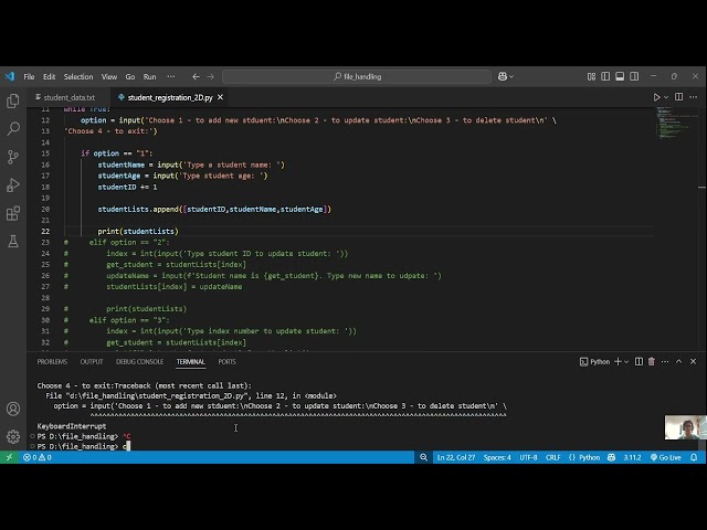 File Handling in Python | Working with 2D Array -  Explained with Student Registration Example