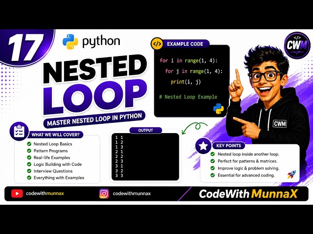 17. Python Nested Loop Tutorial in Hindi | Complete Guide with Pattern Programs