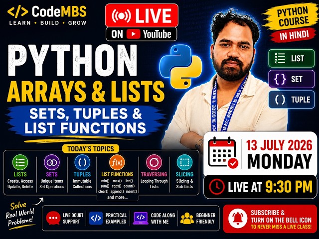 🔴 LIVE | Python Lists, Sets, Tuples & List Functions in Hindi | Complete Python Course