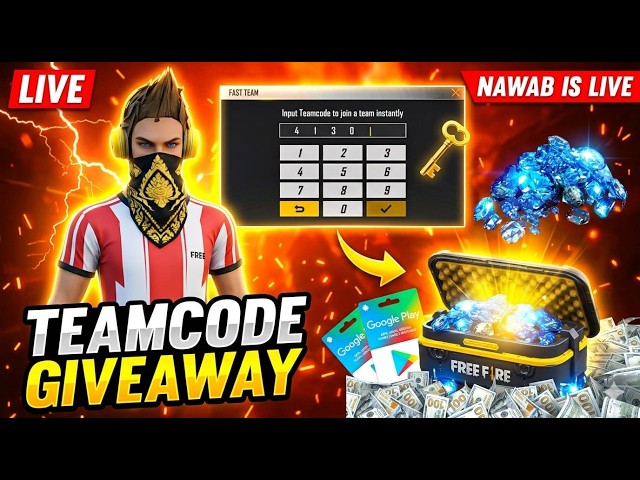 FREE FIRE LIVE CUSTOM ROOM GIVEAWAY | FF LIVE TEAM CODE GIVEAWAY | FF LIVE CUSTOM ROOM GIVEAWAY FF