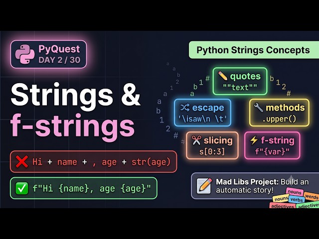 Python Strings & f-strings in 4 Minutes | PyQuest Day 2
