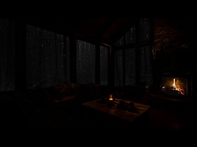Cabin Ambience with Rain and Fireplace Harmony - Rainy Night for Relaxation and Concentration