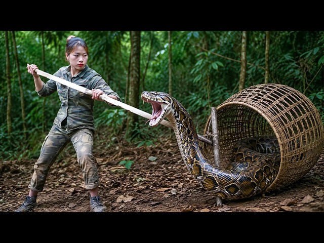 A Giant Python Returned to My Shelter – Set Traps for Wild Boars , Farm Life | survival alone #100
