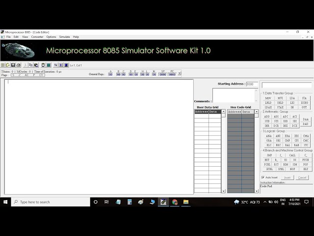 MP 8085 SIMULATION WITH EXAMPLES - BRANCHING INSTRUCTION