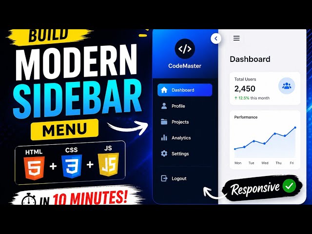 Build a Modern Responsive Sidebar Menu with HTML, CSS & JavaScript | Beginner Friendly
